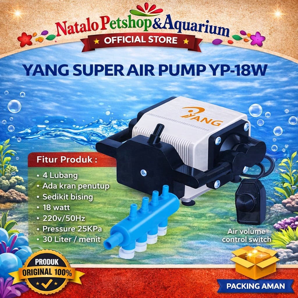 YANG YP-18W Super Air Pump - Mesin Pompa Udara YP 18W Aerator Aerasi Gelumbung Oksigen Aquarium Kolam