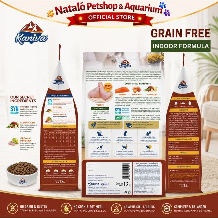 Kaniva Grain Free Indoor Cat 1.2KG Dry Food - Holistic Healthy Skin and Coat - Premium Makanan Kucing Kering untuk Segala Usia All Life Stages Adult Kitten Dewasa Anak Kucing 1.2 KG - gambar 3