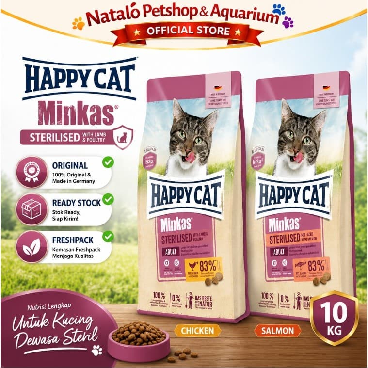 Happy Cat Minkas Adult Sterilised 10KG - Makanan Kucing Dewasa untuk Kebiri Freshpack