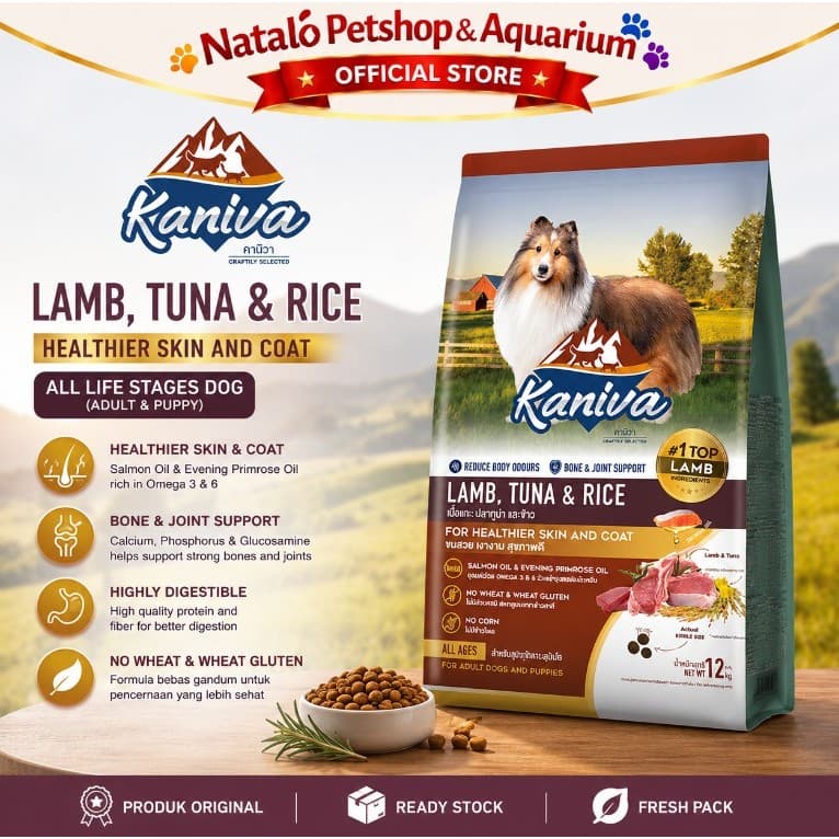 Kaniva Dog Lamb Tuna & Rice 12KG Dry Food - Skin Coat All Life Stages - Premium Makanan Anjing Kering rasa Domba Segala Usia
