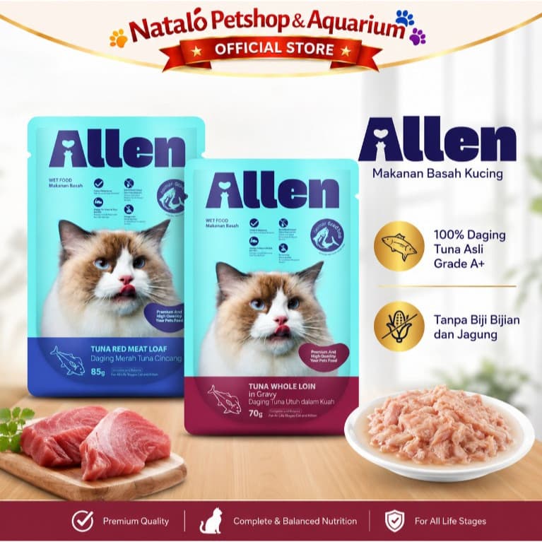 Allen Pouch 85GR Wet Cat Food Tuna Red Meat Loaf - Makanan Basah Kucing Semua Umur