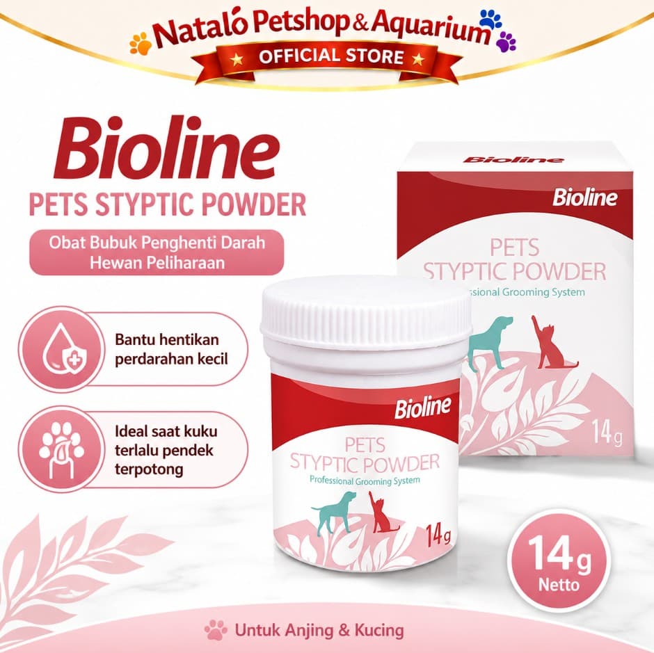 Bioline Pet Styptic Powder 14gr Bubuk Obat Penghenti Stop Darah Hewan Peliharaan Stop Bleeding Blood for Pet Kucing Anjing Kuku Berdarah Luka Cat Dog Kitten Puppy Adult Anak Dewasa