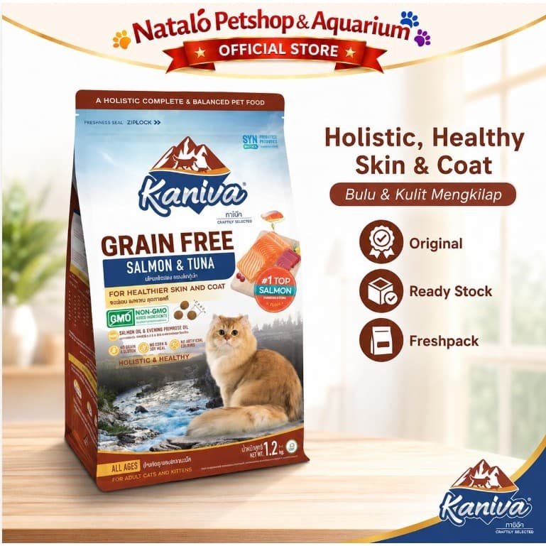 Kaniva Grain Free Salmon and Tuna 1.2KG Dry Cat Food - Holistic Healthy Skin & Coat - Premium Makanan Kucing Kering - Segala Usia Anak Dewasa Adult Kitten 1.2 KG
