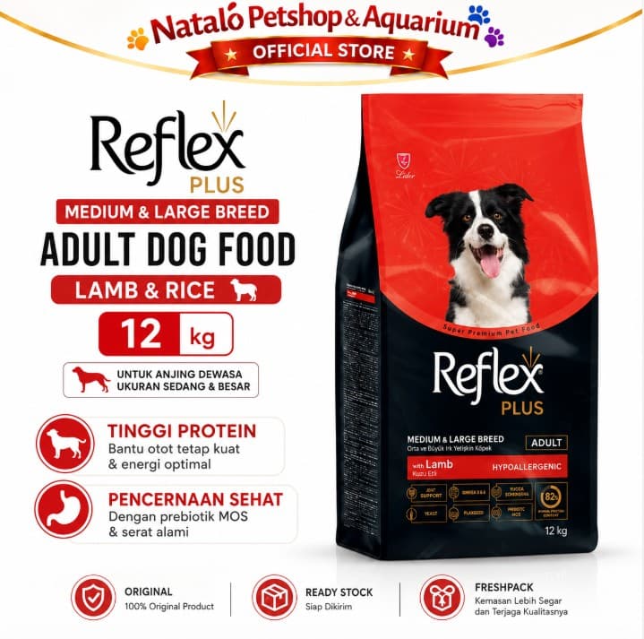 Reflex Plus Medium & Large Breed Adult Lamb & Rice 12KG - Makanan Anjing Dewasa Super Premium 12 KG