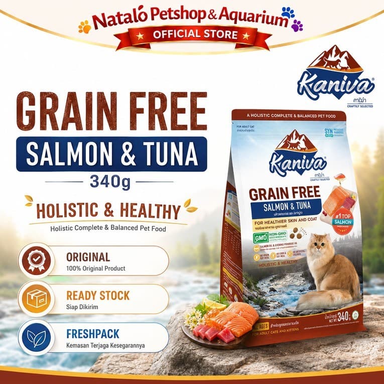Kaniva Grain Free Salmon and Tuna 340GR Dry Cat Food - Holistic Healthy Skin & Coat - Premium Makanan Kucing Kering - Segala Usia Anak Dewasa Adult Kitten 340 GR